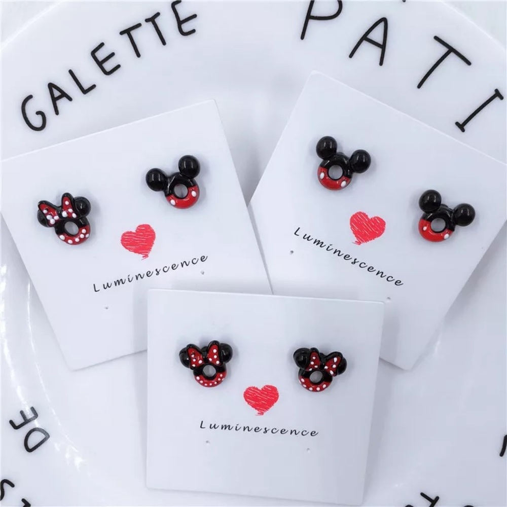 Mickey Mouse Enamel Stud Donut Earrings - Picture 1 of 8